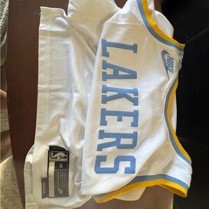 Nike White and Blue Lakers Jersey